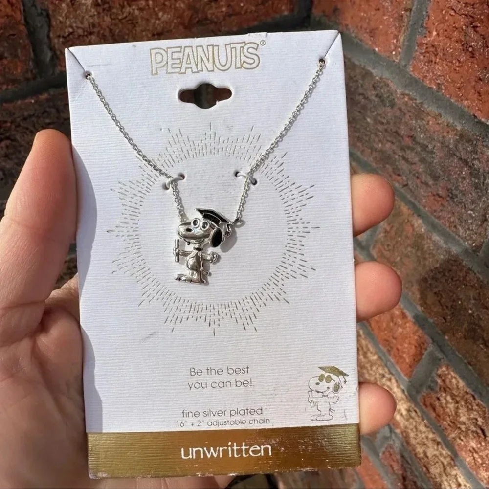 Snoopy Graduated PEANUTS Silver Plated "Snoopy" Graduation Pendant Necklace - Picture 4 of 4